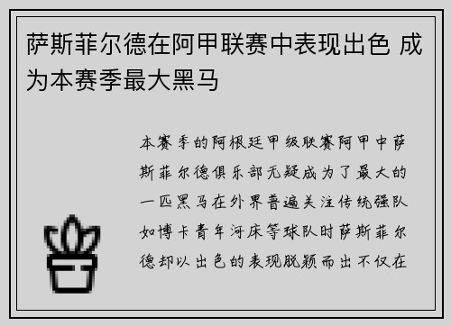 萨斯菲尔德在阿甲联赛中表现出色 成为本赛季最大黑马